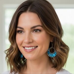 Fashion Jewelry Fishhook Blue Hoop Earrings (New)